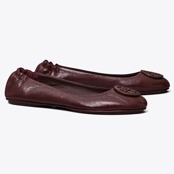 Tory Burch $228 MINNIE TRAVEL BALLET Flats Plum Dark Burgundy 10 10.5 - Picture 3 of 10